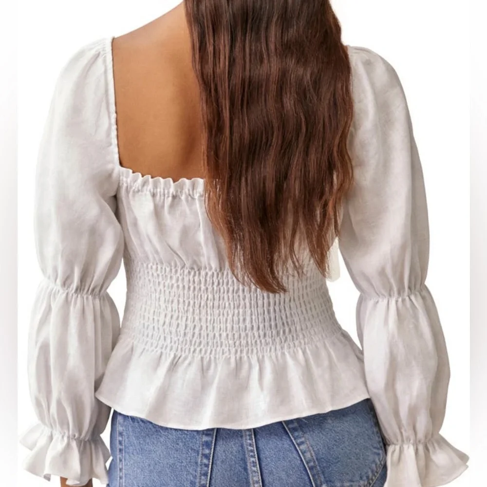 🌿Reformation Oak Grove Square Neck Linen Smock Blouse SZ M NWT